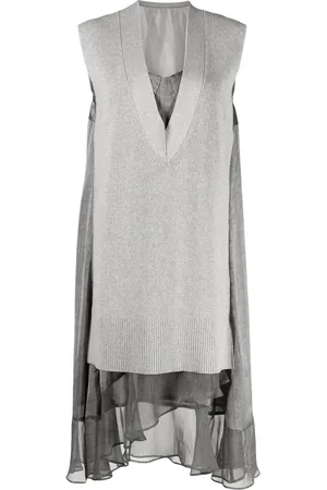 SACAI Vestido midi de diseño tejido a capas