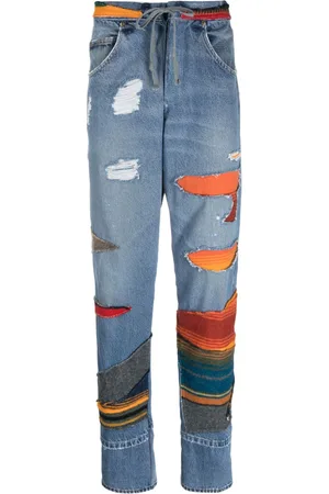GREG LAUREN Jeans tapered con tiro medio y diseño patchwork