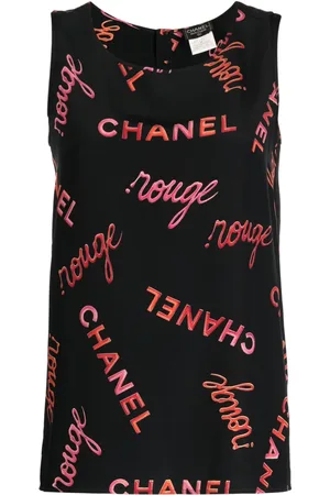 CHANEL Top de seda con logo estampado 1996