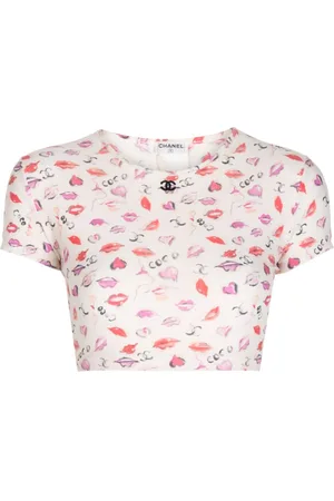 CHANEL Playera corta con labios estampados 1995