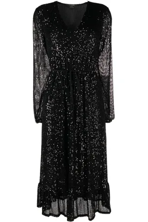 Twin-Set Vestido midi de tejido fino de canalé bordado con lentejuelas