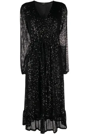 Twin-Set Vestido midi de tejido fino de canalé bordado con lentejuelas