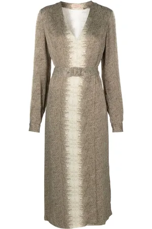 Twin-Set Vestido midi con estampado de piel de lagarto y cinturón