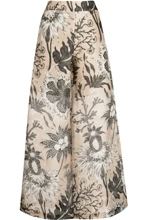 BIYAN Pantalones palazzo con tiro alto y estampado floral