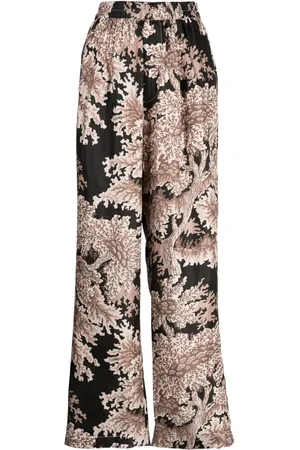BIYAN Pantalones palazzo de seda con estampado floral