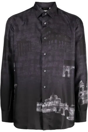 BRIONI Camisa de seda con estampado gráfico
