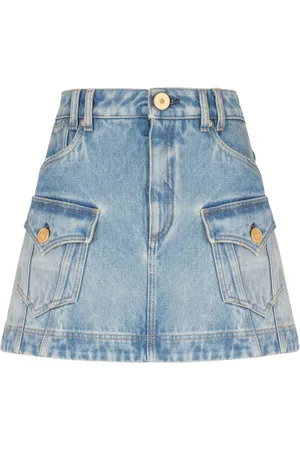 Balmain Falda corta de mezclilla acampanada