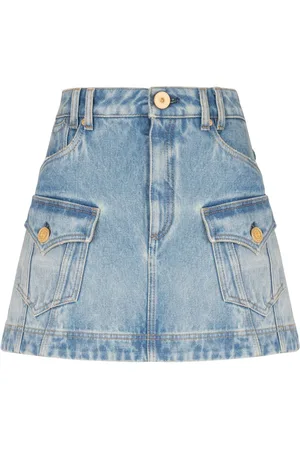 Balmain Falda corta de mezclilla acampanada
