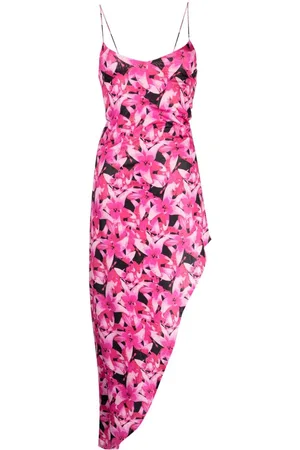 ROTATE Vestido midi con diseño asimétrico y estampado floral