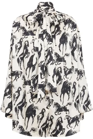 Balmain Camisa con moño en el cuello y estampado de caballos