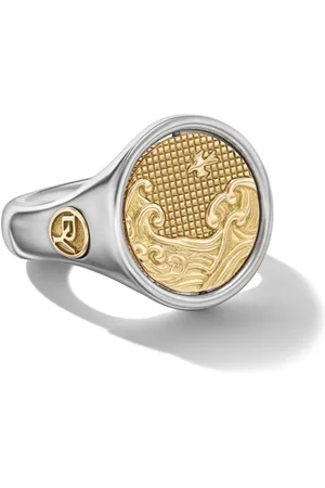 David Yurman Anillo de sello Water and Fire Duality en oro amarillo de 18kt y plata de ley de 20mm
