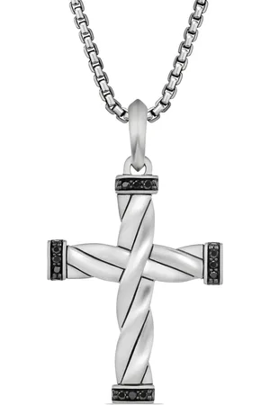 David Yurman Dije de cruz DY Helios en plata de ley con diamante de 48mm