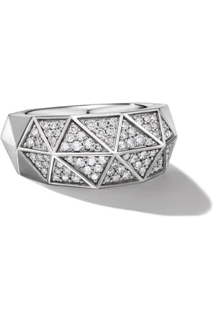 David Yurman Anillo de sello Torqued Faceted en plata de ley con diamante de 11.3mm