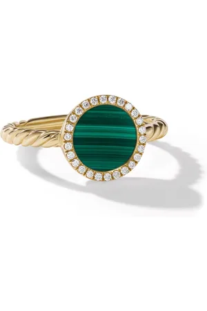 David Yurman Anillo Petite DY Elements en oro amarillo de 18kt con diamantes y malaquita de 11.3mm