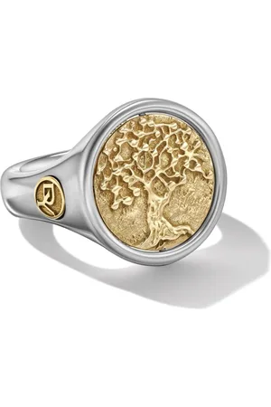 David Yurman Anillo de sello Life and Death Duality en oro amarillo de 18kt y plata de ley de 20mm