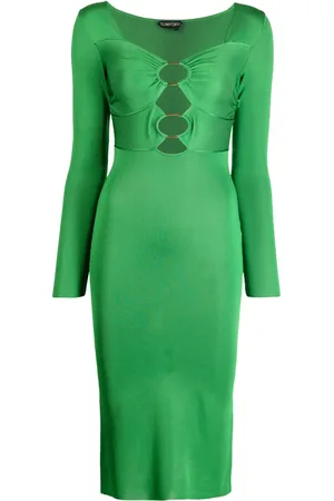 Tom Ford Vestido midi con efecto brillante y abertura