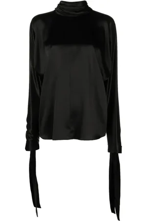 Saint Laurent Blusa de seda con cuello de tortuga