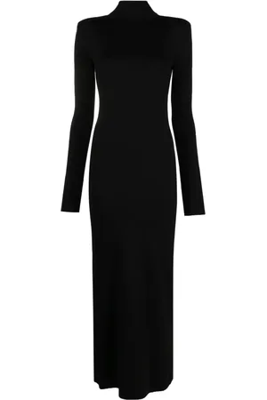 Saint Laurent Vestido midi con cuello alzado