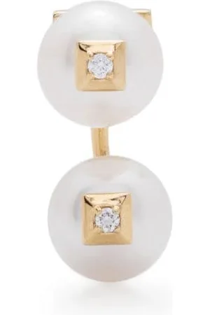 Eera Arete Double en oro amarillo de 18kt con perla y diamantes