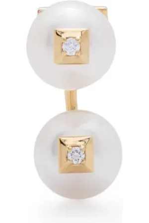 Eera Arete Double en oro amarillo de 18kt con perla y diamantes