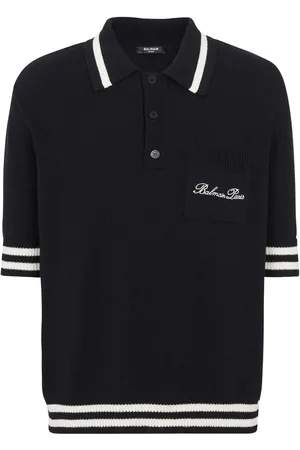 Balmain Playera tipo polo con logo bordado y motivo de rayas