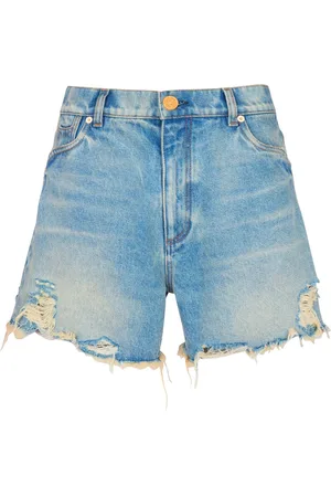 Balmain Shorts de mezclilla deshilachados con tiro medio