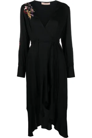 Twin-Set Vestido cruzado con bordado floral