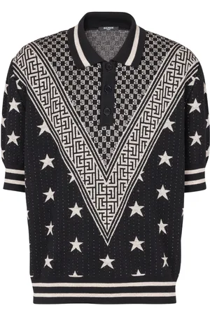 Balmain Playera tipo polo tejida Monogram Stars