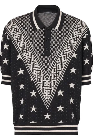 Balmain Playera tipo polo tejida Monogram Stars