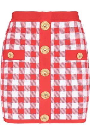 Balmain Falda corta de tejido fino con motivo de cuadros gingham