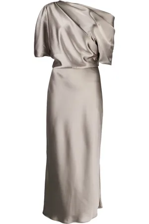 Amsale Vestido midi con diseño drapeado y hombros descubiertos