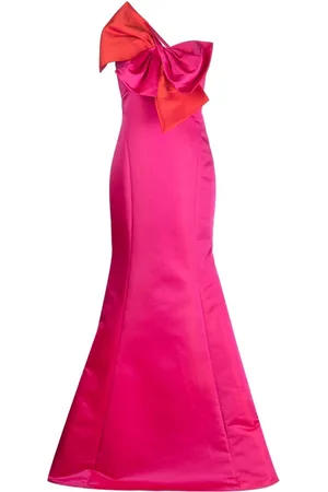 Amsale Vestido de fiesta satinado con moño oversize y un hombro descubierto