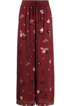 VALENTINO GARAVANI Pantalones palazzo de seda con motivo bordado