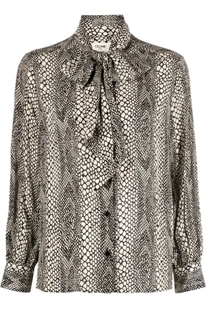 Céline Blusa con moño en el cuello y estampado de piel de serpiente