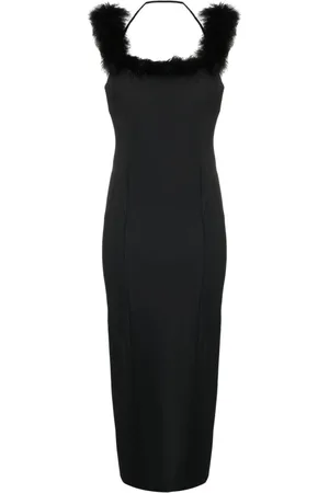 The Attico Vestido midi con ribete de plumas