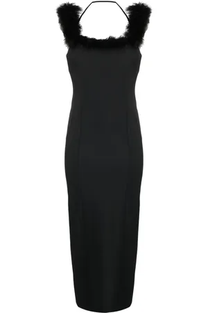 The Attico Vestido midi con ribete de plumas