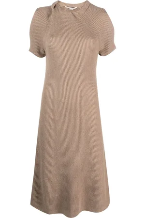 Stella McCartney Vestido midi tejido de canalé manga corta
