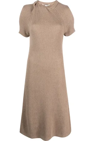 Stella McCartney Vestido midi tejido de canalé manga corta