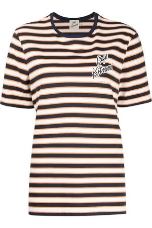 Café Kitsuné Playera con logo estampado y motivo de rayas