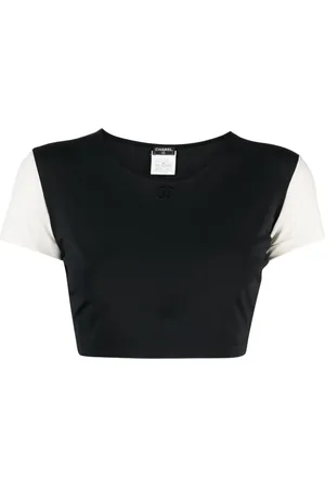 CHANEL Playera corta con diseño de dos tonos y logo CC 1996