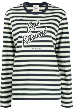 Café Kitsuné Playera con logo estampado y motivo de rayas