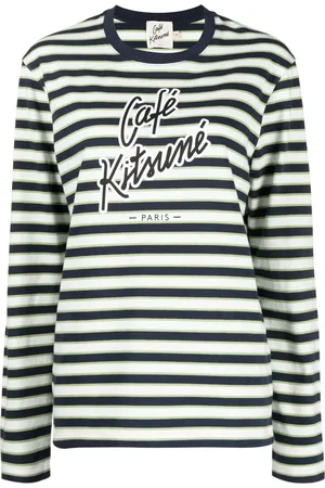 Café Kitsuné Playera con logo estampado y motivo de rayas