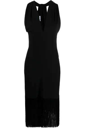 Salvatore Ferragamo Vestido midi con flecos y cuello en V