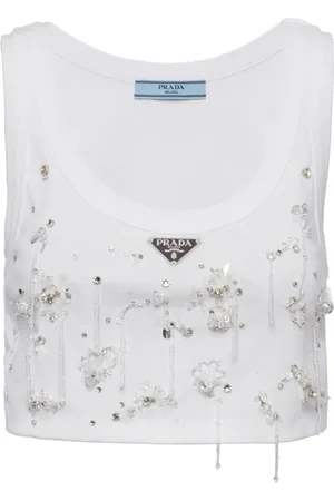 Prada Camiseta de canalé con cristales bordados