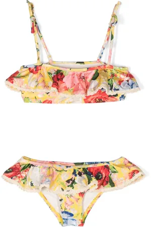 ZIMMERMANN Bikini con estampado floral y ribete de volantes