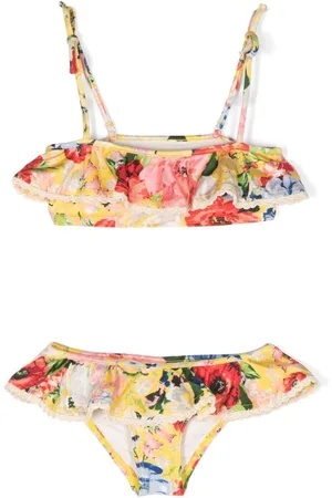 ZIMMERMANN Bikini con estampado floral y ribete de volantes