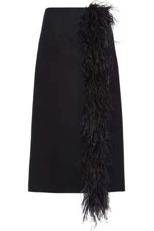 Prada Falda midi con ribete de plumas