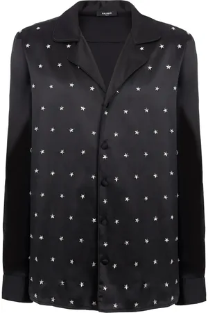 Balmain Camisa de seda con estrellas bordadas