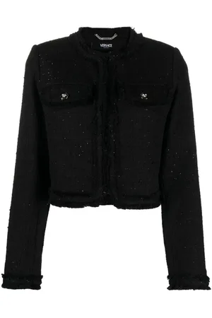 VERSACE Chamarra de tweed bordada con lentejuelas