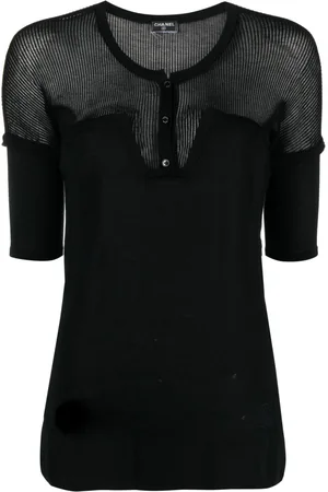 CHANEL Top manga corta con paneles transparentes 2000